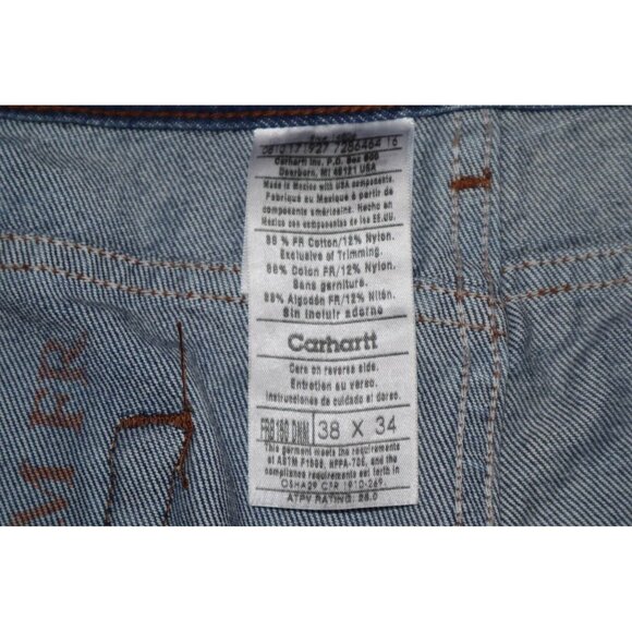 Carhartt FR Flame Resistant Denim Work Jeans Blue 38x34 FRB160 Made Mexico - Picture 3 of 7